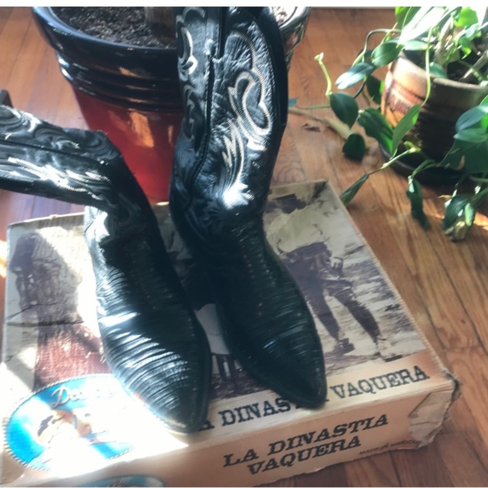 Men Black Lizard Cowboy Boots
